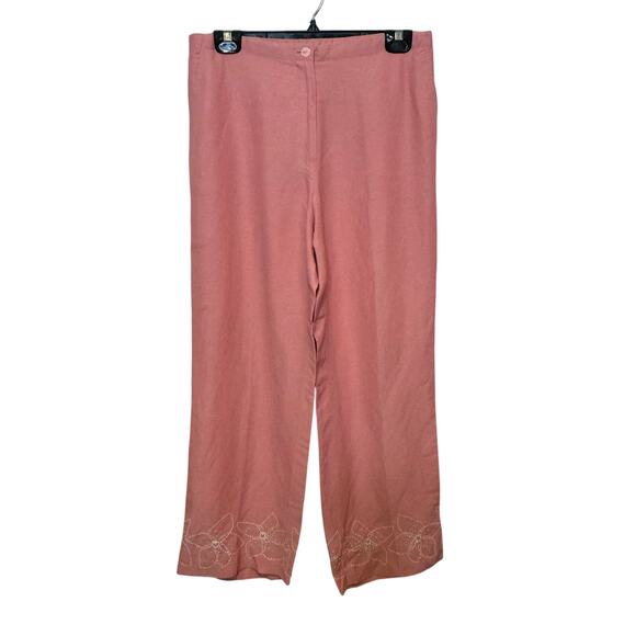 Sigrid Olsen Sport Size 10 Linen Blend Embroidered Beaded Hem Peach Pants - Picture 1 of 6